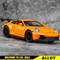 LEO 1:32 Porsche 911 GT3 รถบรรทุกโมเดลรถยนต์ของเล่นอัลลอยหล่อขึ้นรูปสำหรับเด็กของเล่นยานพาหนะสะสมงานอดิเรก. 