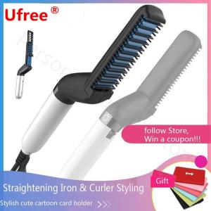 Kemei Multifuctinal Electric Hair Comb For Men Straightening Hair Styling Tool Ceramic Flat Iron Quick Hair Styler Machine Travel