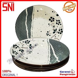 Piring Keramik Piring Makan Motif Japan Marble SNI Ukuran 9.25 Inch 235 Cm Tebal MEWAH