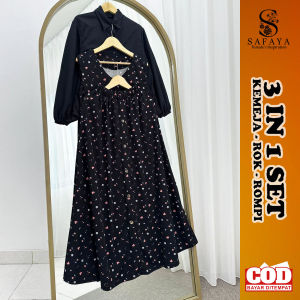 Stelan Korean Style 3in1 STELAN KEMEJA ROK ROMPI Dress Terbaru 2024 Busana Muslimah SAFAYA KHAIRA