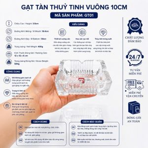Khay Gạt Tàn Thủy Tinh Vuông Dày Dặn 12cm GT14 Crystal Glass Ashtray