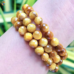 Collection Grade Diamond / Round Faceted Golden Tiger Eyes Bracelet