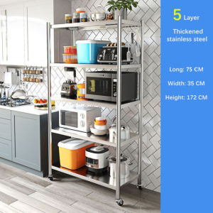 304 Stainless Kitchen Rack Thicken Kitchen Cabinet Rack with Wheels 3/4/5 Layers Kitchen Shelf Organizer Shelf Rack Microwave Oven Rack