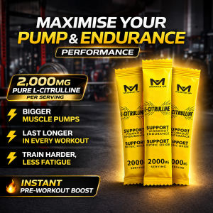 L-Citrulline Powder Workout Endurance Nitric Oxide 2000mg Single Serving 50 to 100 Sachets Muscleup