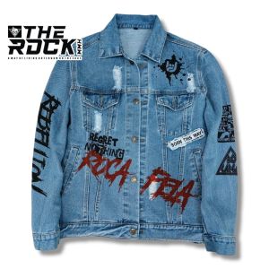 Jaket Jeans Pria Lengan Panjang Grafity Rocafela Terbaru Model Oversize Kasual Bahan Lembut Adem - No Iron, Dry Wash - Size M (White)