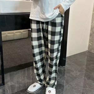 กางเกงขายาวผู้ชาย กางเกงลายสก๊อต แฟชั่นสไตล์เกาหลี