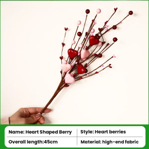 10Pcs Artificial Flower Stems Heart Shaped Red Berry Picks Sprays Branches Floral Vase Filler for Mothers Day Wedding Gifts Home Decor