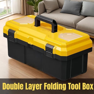 Heavy Duty Double Layer Folding Tool Box with Handle Multi-Functional Hardware Tool Storage Case