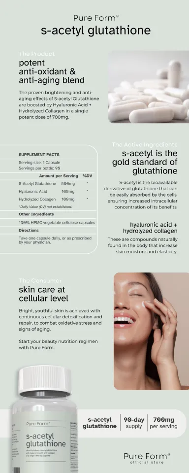 Pure Form S-Acetyl Glutathione 90 Capsules Adults Brightening Supplement  Single Item Glutathione Capsule Standard Delivery Glutathione Supplement -  Lazada
