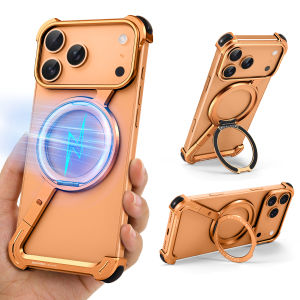 FCOatsbasf Z Shape Aerospace Grade Aluminum Titanium Phone Case Built-in Kickstand For iPhone 17Pro max/17Air/16E/16 ProMax/15 Pro Max/14 Pro Max/13/12 Pro Max,Bezel-less Heat Dissipation Magnetic Phone Case