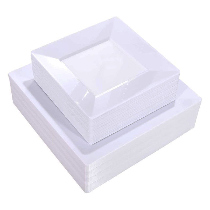 【Special Promotion】 White Plastic Plates - Premium White Square Plates Hard Plastic Dinner Plates Salad Dessert Plate For Party/wedding