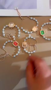 New Fashion Pearl Thin Strap Diamond-Encrusted Square Womens Decorative Watch Adjustable Bracelet Quartz Watch Womens Gift