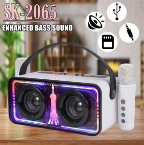 QIXI SK-2065 Big Sound High Quality Karaoke Wireless Bluetooth RGB Speaker Multi Function with 2 Wireless Microphone