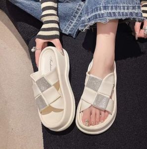 +1Size women slipper with glitter beads inlaid wedge braided strap for women 8688-2#