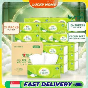 【Lucky Home】 【24Packs/Box】心相印Hearttex 3-Ply Facial Tissue 100 Sheets Soft Box Tissue for Home Office Delicate Skin