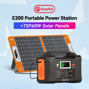 ( COD )FlashFish E200 Solar Generator With TSP60W Solar Panel 200W/40800mAh/60Hz Portable Power Station Sure Sine Wave Solar Energy Storage With 60W Foldable Outdoor Recharge Power Supply