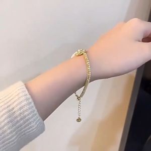 Gelang Bunga 滴釉山茶花双层珍珠手链 Double Layer Camellia Pearl Bracelet 轻奢精致时尚气质百搭手饰 Elegant Fashion Jewelry