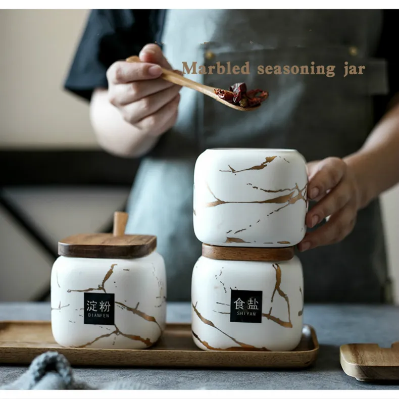 Nordic Matte Marble Ceramic Seasoning Can Creative Kitchen Box