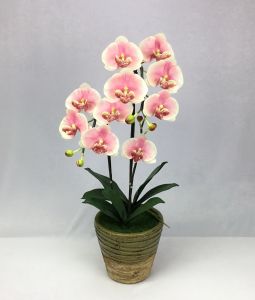 OrientalFineArt กระถางกล้วยไม้ประดิษฐ์ ดอกไม้ประดิษฐ์ตกแต่งบ้าน (ดอกไม้พร้อมกระถาง) งานเกรดพรีเมี่ยม