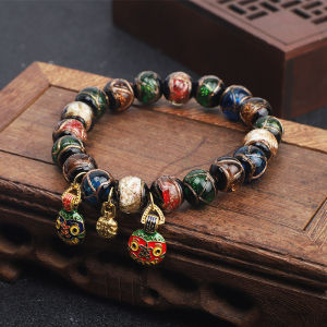 Chinese Yonghegong Incense Ash Glaze Colorful Multi-colored Gold Swallowing Beast Fashion String Couples Bracelet For Men Women