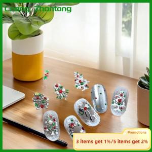 Cneng Cute Christmas Style Colorful Lights Polka Dot Christmas Tree Nail Art Stickers Bow Nail Art Print Embossed Stickers Nail Decor