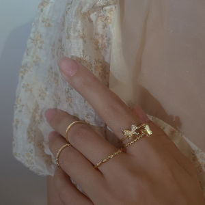 Hmeme 4Pcs Vòng Tròn Đồng Bằng Bướm Nhẫn Set Màu Bạc Mở Có Thể Điều Chỉnh Thời Trang Cá Nhân Vòng Tay Cho Phụ Nữ Hợp Thời Trang Đồ Trang Sức