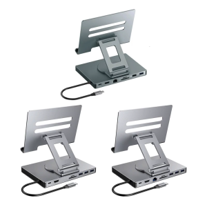 Foldable USB C Adapter Stand With PD100W Charging 1000Mbps Ethernet Adjustment Height Heat Dissipation Aluminum Alloy