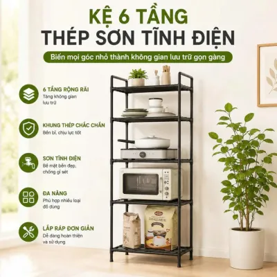 Giá để đồ nhà bếp TASIDO 6 tầng khung thép sơn tĩnh điện chống rỉ kệ đa năng để đồ dùng nhà bếp lò vi sóng nồi cơm