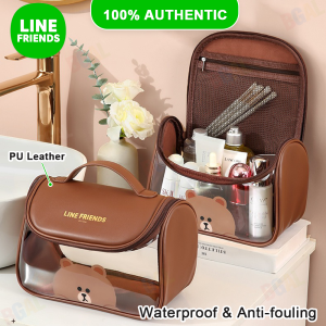 100% Authentic Line Friends Cosmetic Bag Large Capacity Waterproof Portable Toiletry Travel Swimming Bath Bag Anti-fouling Dirt-resistant Moisture-proof Brown Birthday Gifts LFB47