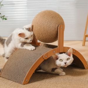 FDGED กระดาษลูกฟูก ลูกบอลข่วนป่านศรนารายณ์แมว ไม้/ป่านศรนารายณ์ ทนต่อการสึกหรอ ลูกอุ้งเท้าแมวบด กระดานลับเล็บแมว รูปทรงชิงช้าสวรรค์ ลูกบอลเชือกป่านศรนารายณ์ลูกแมว บรรเทาความเบื่อ