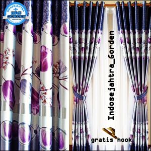 Gorden Pintu Kamar Tidur Aesthetic Murah Bahan Blackout Import Mewah Tebal Motif Bunga Tulip Hijau