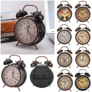 DIVATEN BlackGold Retro Alarm Clock Silent Movement 4 Inch Desktop Clock Classic with Night Light Ringing Alarm Clock For Home