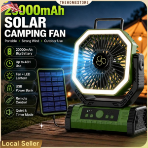 Camping Kipas Solar Fan 20000mAh Big Battery 48H Long Lasting 3 Speed LED Travel Table Portable Fan Strong Wind 风扇 露营风扇