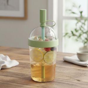 DISKAS with Straw Stopper Straw Coffee Cup Transparent Dome-shaped Lid Water Cup Household Cold/Heat Resistant Sucking Drinking Cup Office