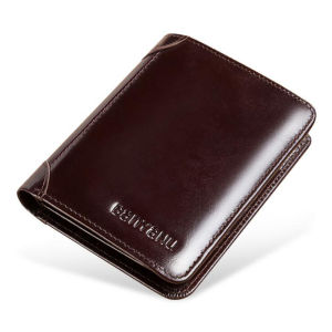 MISTLETOE Fashion Trifold Men Wallet Original Card Holder Genuine Leather Purse for Men RFID Protection Black Brown Color