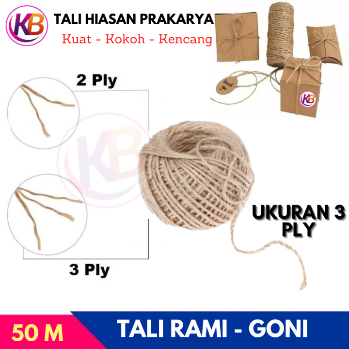 Tali Rami - Tali Goni - 1 Rol (50 m) Warna Coklat - Tali Hiasan Prakarya - Tali Super Kuat Kokoh dan Tidak Rontok - Keep Blessing
