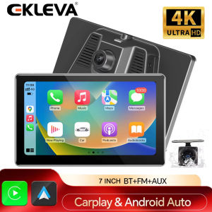 EKLEVA 4K Dash Cam Front and Rear Camera Wireless CarPlay Android Auto Car Dvr Wireless 5G WiFi Bluetooth AUX Dashcam FM Video Recorder Camera