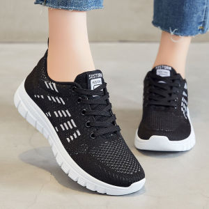 Women Korean White Rubber Running Shoes Breathable Mesh Round Toe Sneakers Fashion Lace Up Shoes Shoes for Women