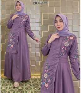 Qiarinn - Gamis Bordir Matohari Bahan Katun Toyobo