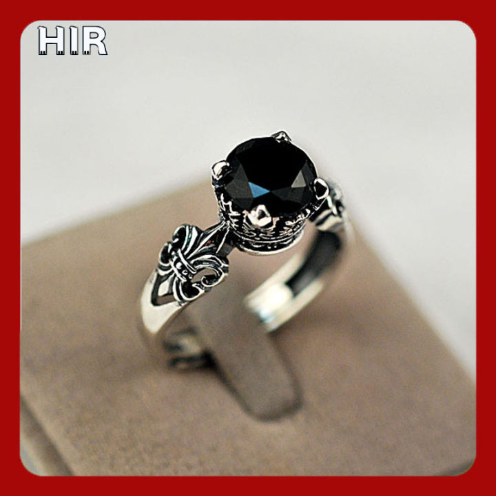 Hir-S925 Thai Silver Ring Crown Black Onyx Diamond Retro