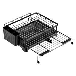 JUTBONG Scalable Bowl Rack Double Layers Drainage Design Utensil Holder Multifunctional Anti-rust Dish Storage Rack Tabletop Use