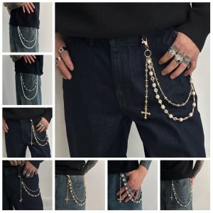 REEBO Zinc Alloy Pearl Waist Chain Tassel Gothic Punk Belt Chain Punk Bag Chain Tassel Jeans Chain Female