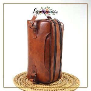 Syamsia Pouch Tas Tangan Pria Wanita Kulit PU Leather Terbaru 2024 Kekinian Casual Mewah Elegan Handbag Waterproof Anti Air