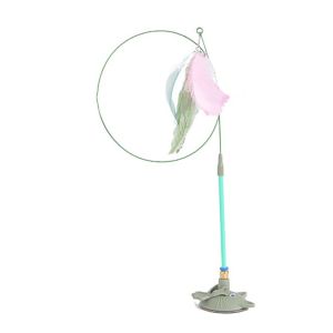 CARING PETS Bite Resistant Suction Cup Cat Teaser Stick Handheld Feather Cat Wand with Bell Cats Toys Feathers Wand Funny Detachable Cat Playing Teaser Wand Self Happy
