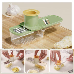 【Kitchen Artifact】3-in-1 Stainless Steel Ginger Garlic Grinder Home Food-Grade Kitchen Garlic Masher Grinding Head Garlic Press Multi-Function Vegetable Grinder Multi-Function Kitchen Utensil