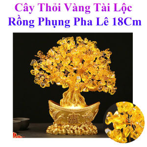 Cây Thỏi Vàng Tài Lộc Rồng Phụng Pha Lê 18cm