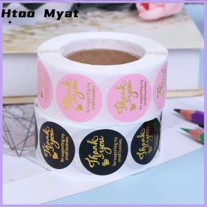 tantuoye สติกเกอร์ขอบคุณ500ชิ้นตราประทับตกแต่งงานแต่งงานประทับร้อนสีชมพูป้ายทรงกลมสีดำ