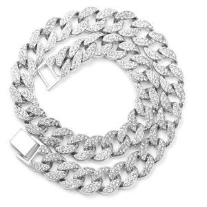 Brand New Domineering Men Stainless Steel Chain Fashion Gold Color Cuban Chain Shining High Quality Zircon Silver Chain Men Birthday Present Bracelet Necklace for men