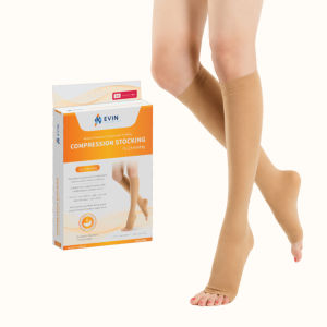 EVIN Compression Socks 15-20mmHg Knee High Open Toe Stoking Urat Kaki Varicose Pregnancy DVT Flight MDA 医用弹力袜Mild and effective