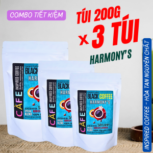 (Combo 3 túi) Cà phê đen hòa tan sấy lạnh Hamornys  cafe hòa tan cao cấp từ hạt Robusta & Arabica cà phê Inspired Coffee